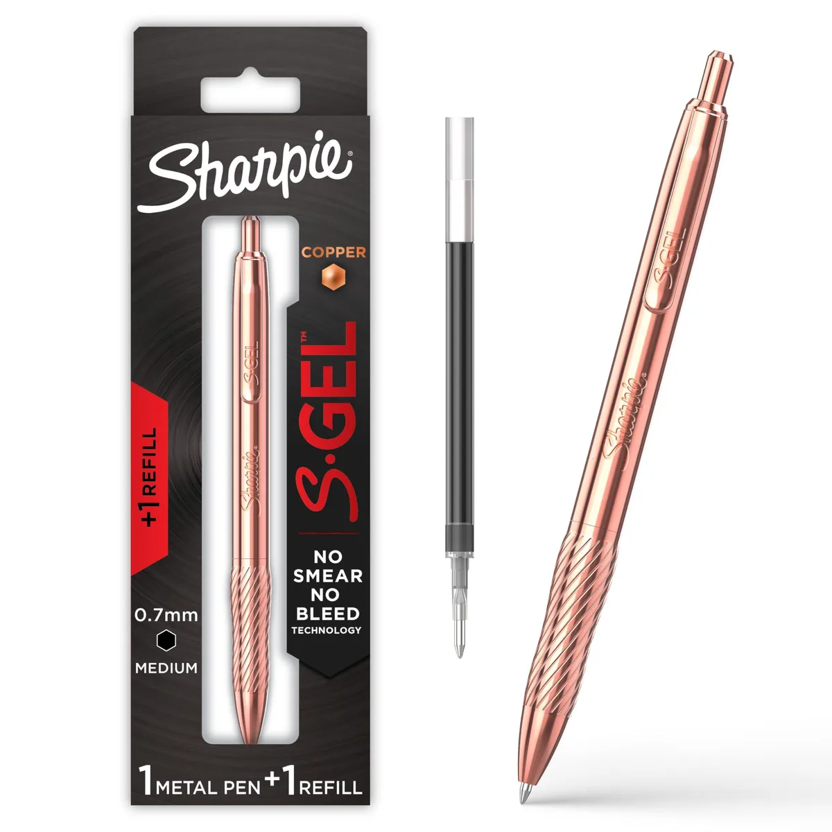 Copper metal gel pen with pocket clip and black ink refill