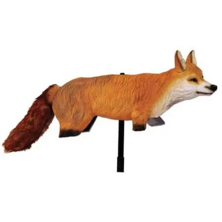 Fox-shaped predator decoy, black orange white EVA foam, 28 in tall, 14 in long, pole mounted
