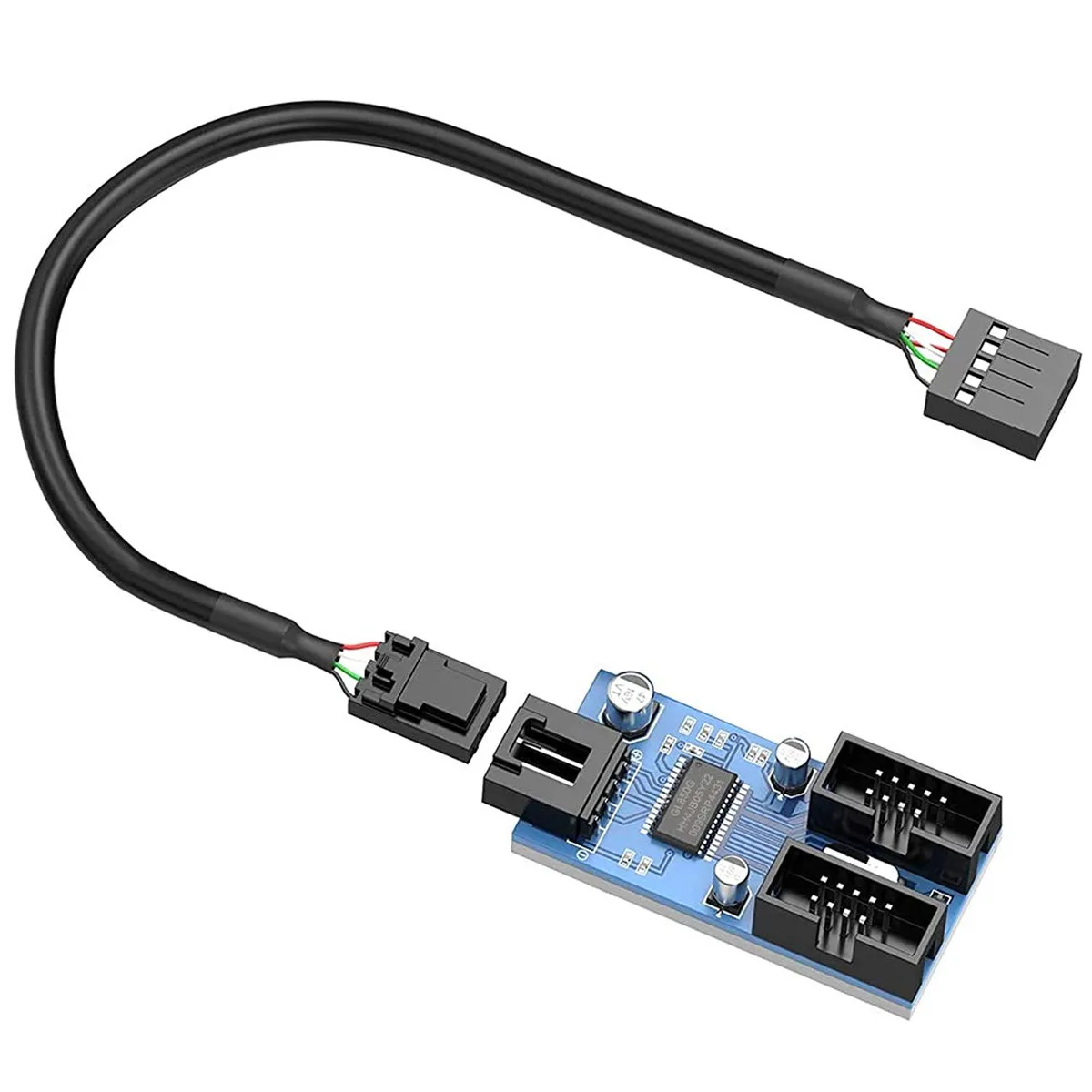 Black USB 2.0 9-pin header splitter with 30cm cable and two female ports