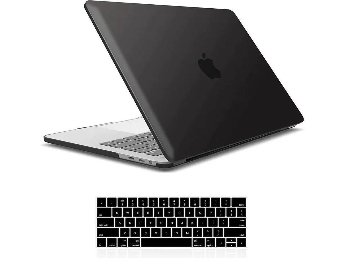 Black hard shell case for 15 inch MacBook Pro with keyboard cover and Type C adapter
