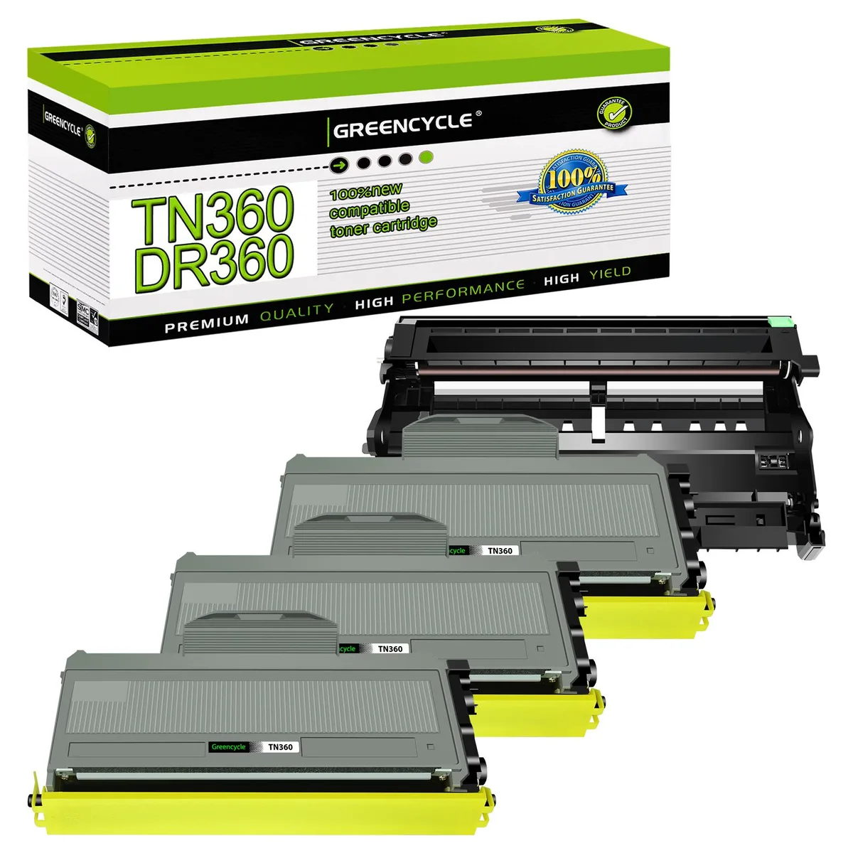 GREENCYCLE GREENCYCLE TN360 DR360 toner cartridge and drum unit (3 toner, 1 drum) — product photo