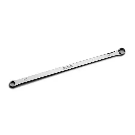 Chrome-finished extra-long 10 mm 11 mm box-end wrench with 12-point ends
