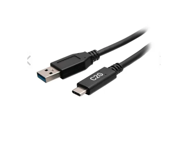 Short white cable with USB-C and USB-A male plugs
