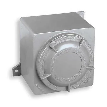 Gray rectangular electrical enclosure with screw closures and powder epoxy finish