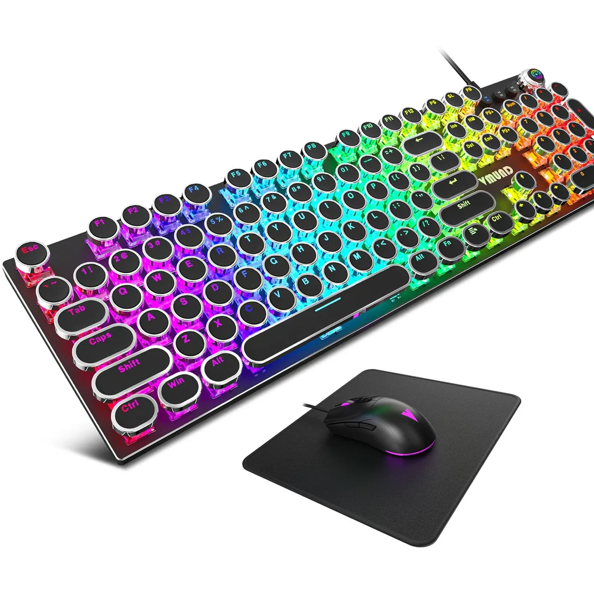  VMUND K968 Mechanical Gaming Keyboard &amp; Mouse Combo, Blue Switches, Round Keycaps, Media Knob, RGB — product photo