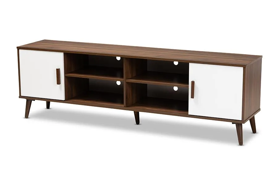 Baxton Studio Baxton Studio Quinn Two-Tone White Walnut 2-Door TV Stand — product photo