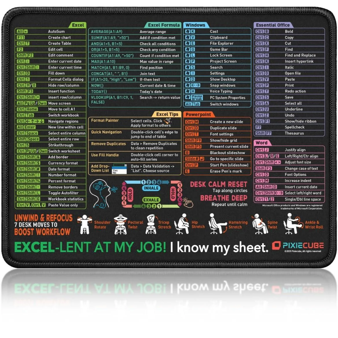 Pixiecube GG-2232-P Excel Shortcuts Mouse Pad 12.6×9.5 in — product photo