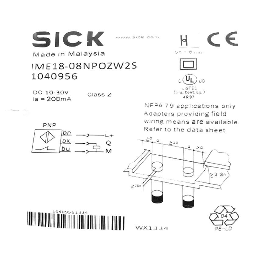 Sick Sick IME18-08NPOZW2S inductive proximity sensor PNP NC M18 8 mm 2 m cable — product photo