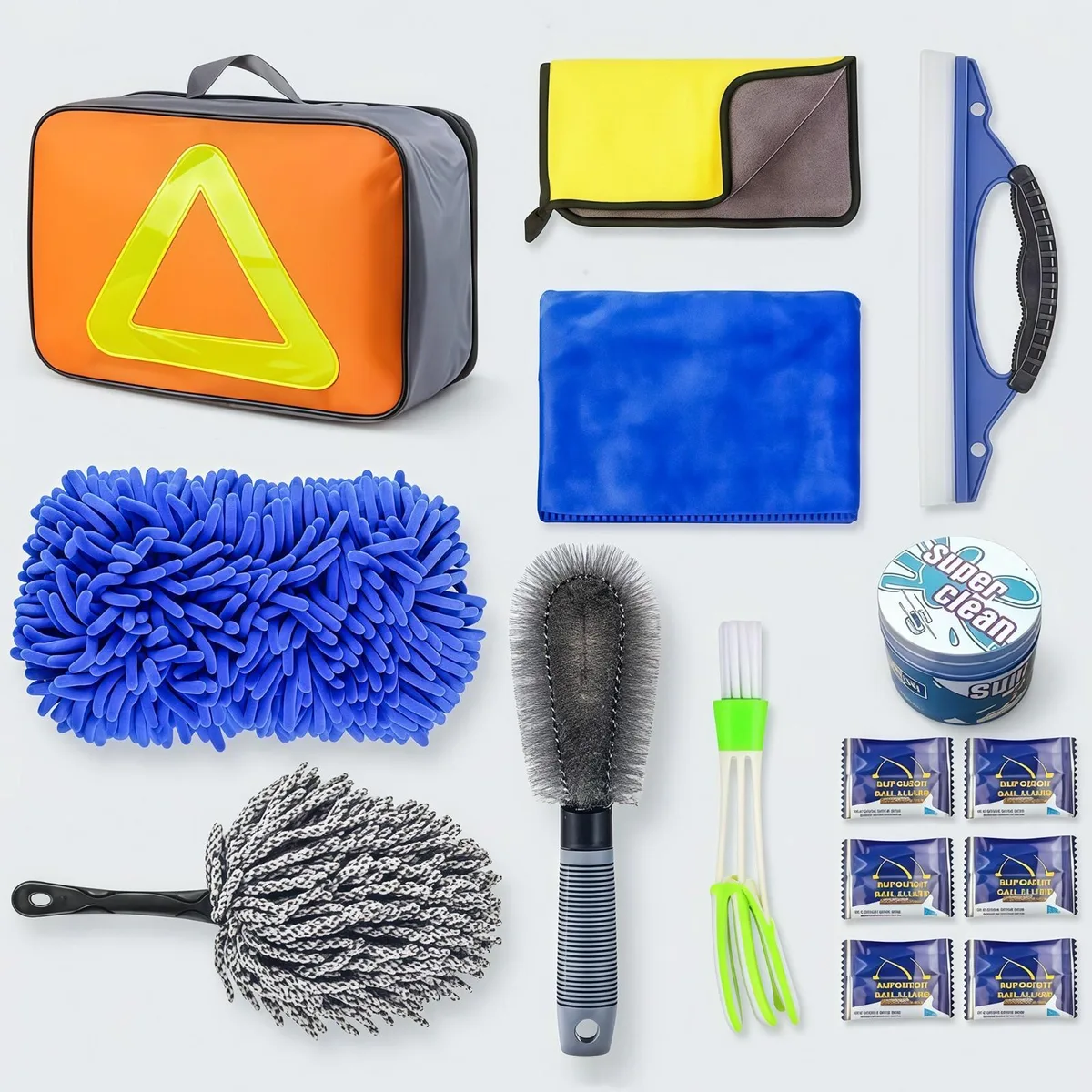 26-piece car cleaning kit with brushes, mitts, towels and storage bag