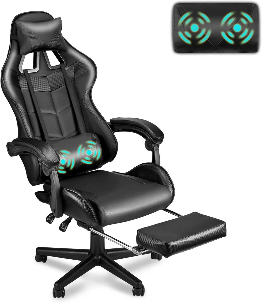PISKEKAT PISKEKAT Gaming Chair with Footrest Dark Black office equipment — product photo
