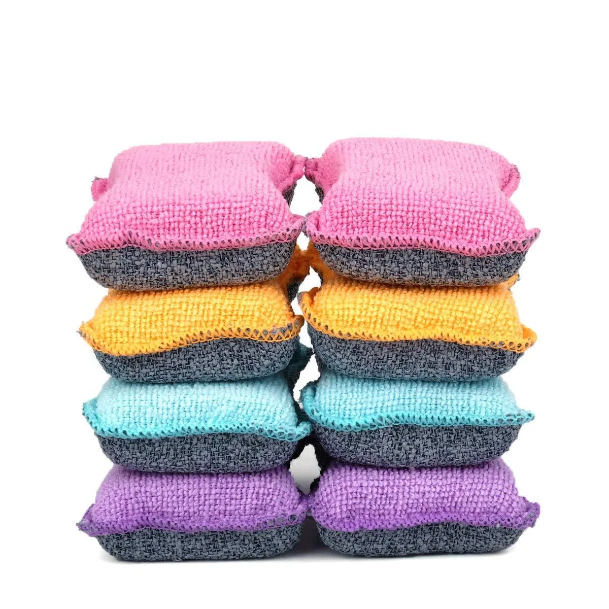 White dual-sided microfiber cleaning sponges pack of eight