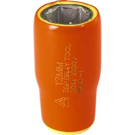 12 mm 6-point 1/4" drive insulated socket with orange and yellow safety layers