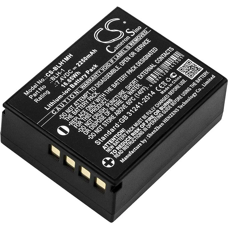 Rectangular lithium-ion camera battery with grey plastic casing and gold contacts