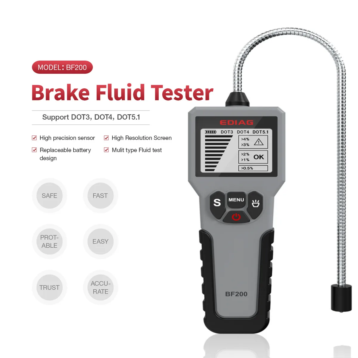 TROPRO TROPRO Brake Fluid Tester Grey DOT3 DOT4 DOT5.1 car electronics accessory — product photo