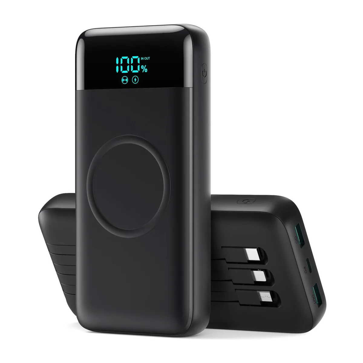  YHO HX160Q2 40800mAh power bank with 3 built-in cables — product photo