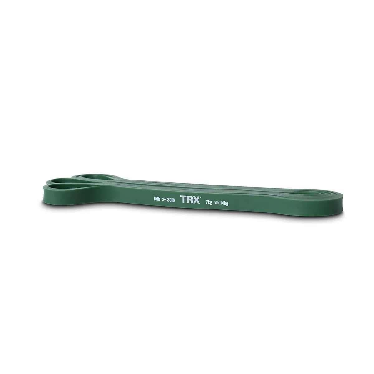 Green rubber resistance band loop, 30 inches, 15 to 30 lbs