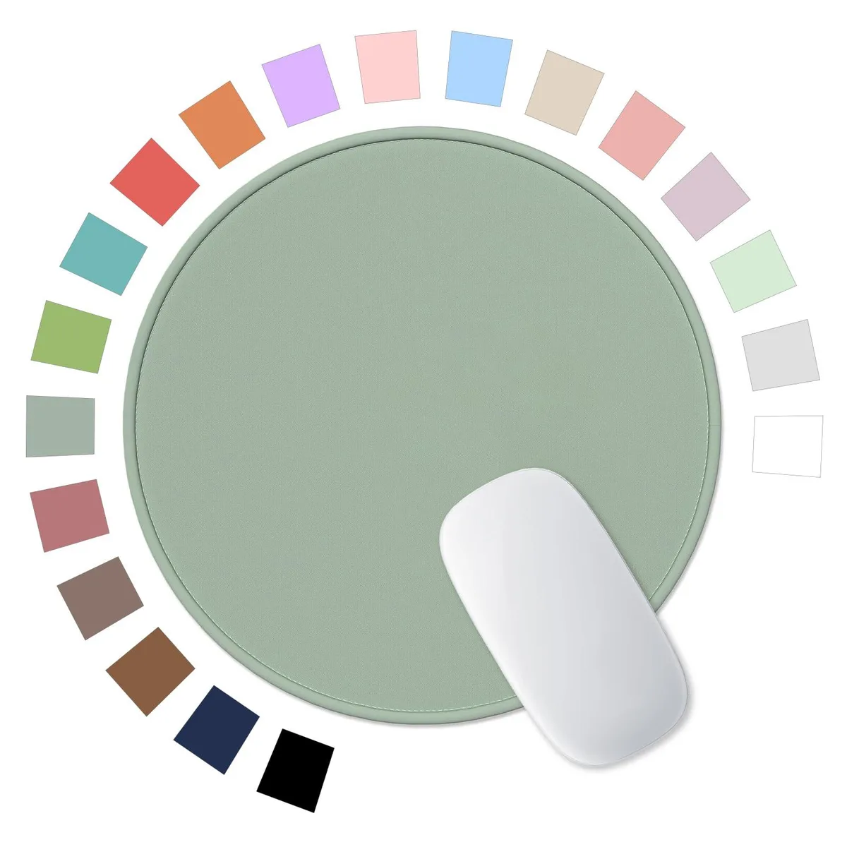 Small round mouse pad in bean green with stitched edges
