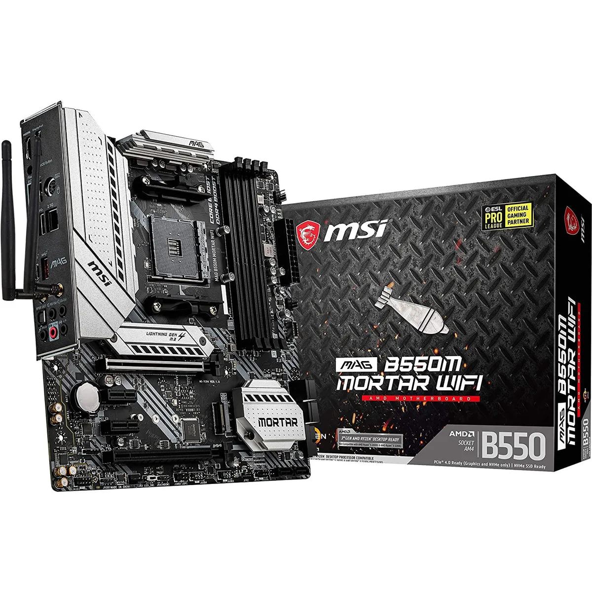 MSI MSI MAG B550M Mortar WiFi Gaming AMD motherboard AM4 DDR4 PCIe 4.0 SATA 6Gb/s M.2 — product photo