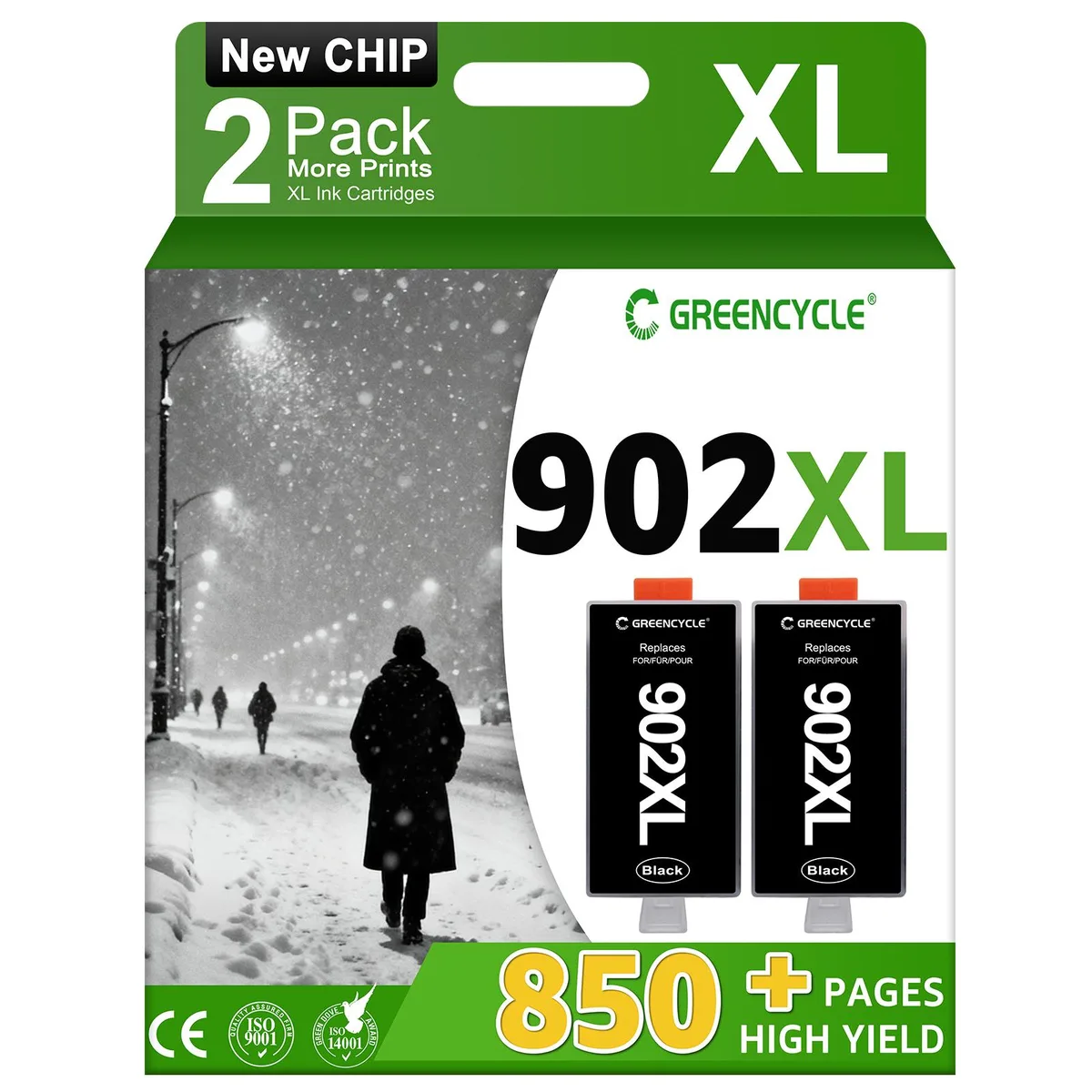 GREENCYCLE GREENCYCLE 902XL Black Ink Cartridges 2 Pack 850 Pages — product photo