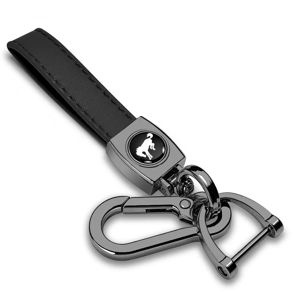 iPick Image, LLC iPick Image, LLC Ford Bronco Logo Black Leather Loop-Strap Dark Gunmetal Hook Key Chain — product photo