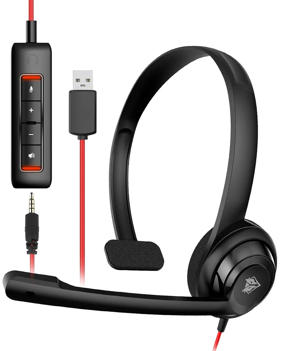  NU HW02 USB Headset On-Ear Black 27mm 3.5mm 5.6ft 60g — product photo
