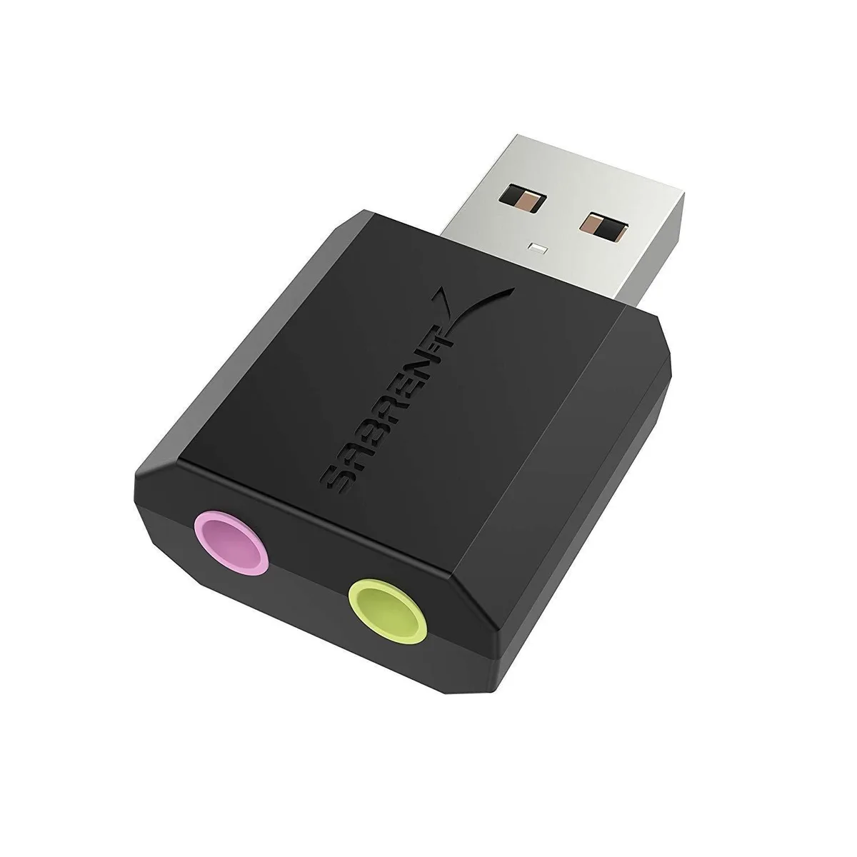  Sabrent AU-MMSA USB-A stereo audio adapter 48 KHz 98 dB — product photo