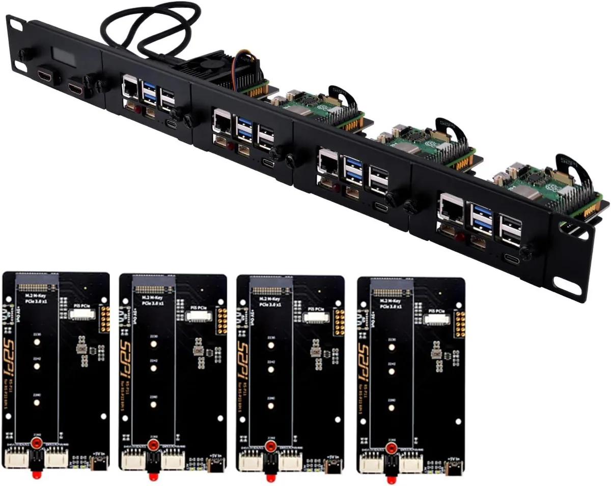 TAURKENAM TAURKENAM 19 inch 1U Rack Mount Development Board with 4 PCIe to M.2 NVMe Adapters and OLED Display — product photo