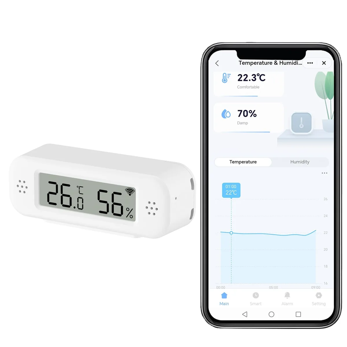 Smart Digital Thermometer Hygrometer WiFi White — product photo
