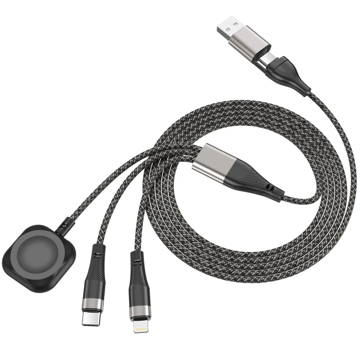  Lynzup 4.1ft 3-in-2 USB-A/C Lightning Apple Watch Cable — product photo