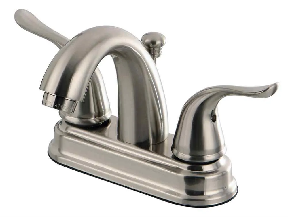 Brushed nickel centerset bath faucet with two handles