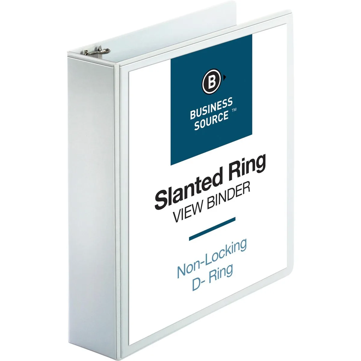 White polypropylene D-ring binder with clear overlay and interior pockets