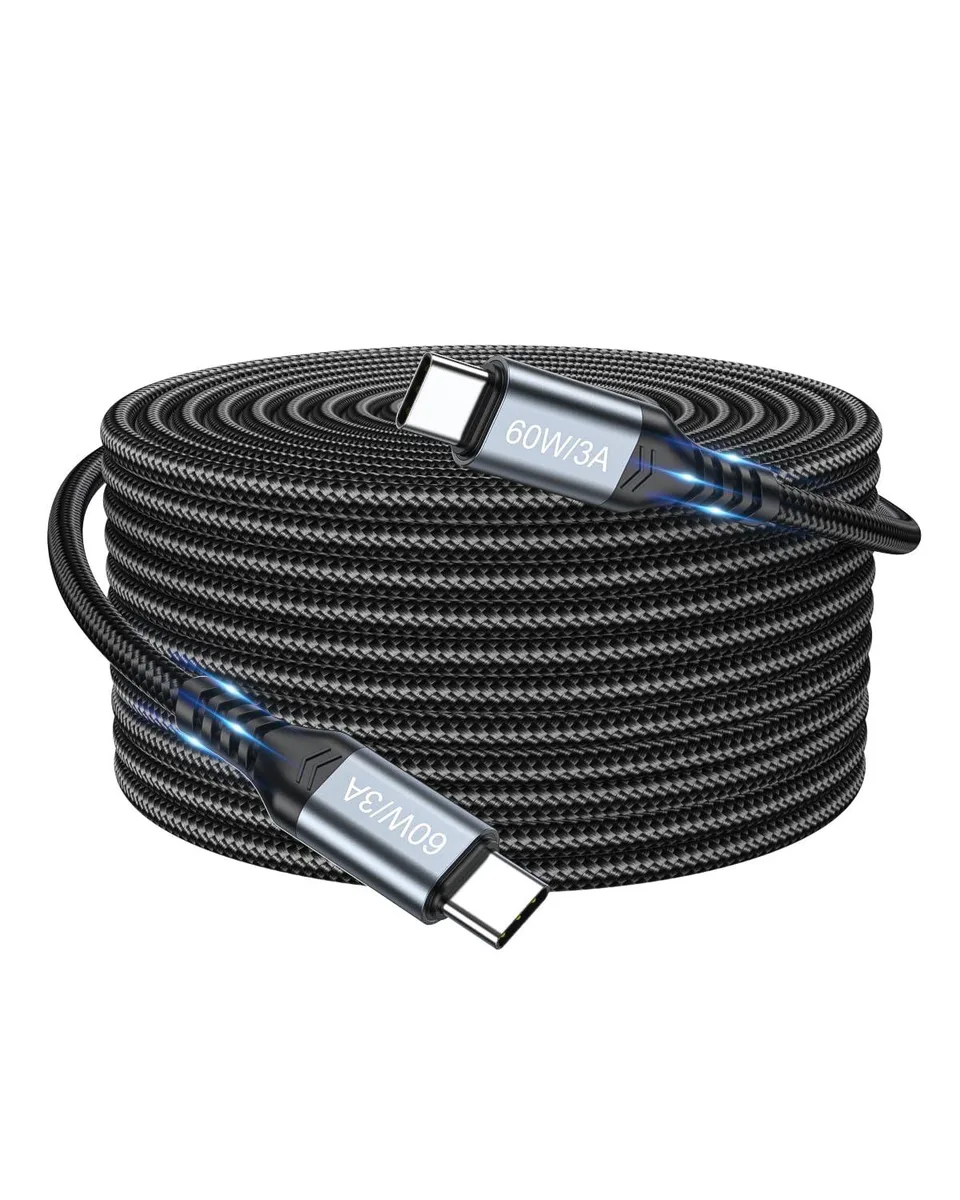 OrmQ 20ft USB-C to USB-C Charge-Only Cable 60W Black — product photo