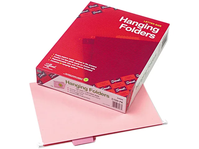 Smead Smead 64066 hanging file folders, 1/5 tab, 11 pt, letter, pink, 25/box — product photo