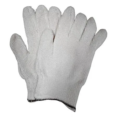Pair of natural knit cotton terry gloves with finished hem