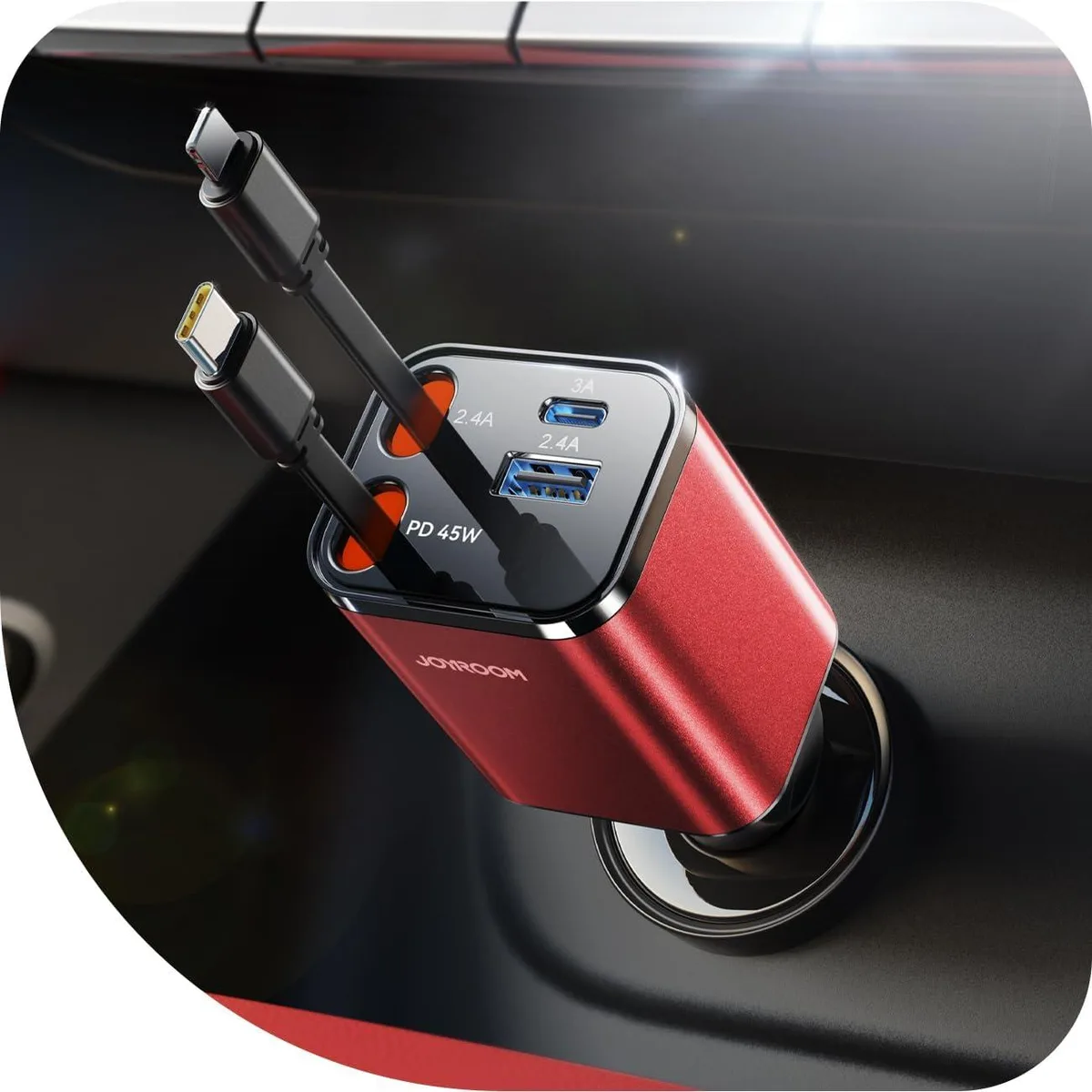 Leelbox Leelbox 84W Retractable Car Charger 45W PD 2026 — product photo