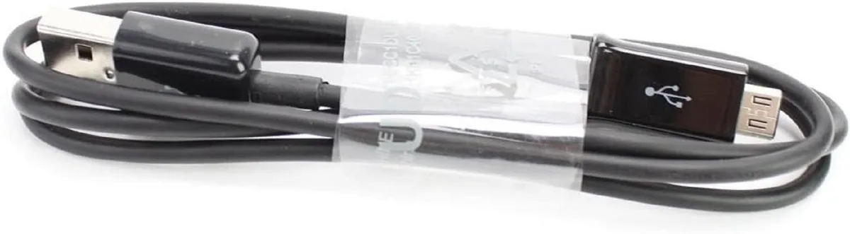 Black Micro USB to USB A cable five feet long