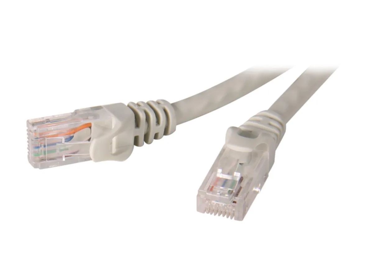 Gray Cat 6E ethernet cable 75 ft with RJ45 connectors on both ends