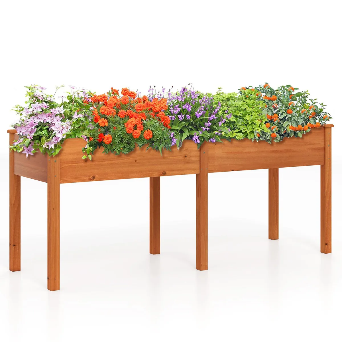 SlickBlue SlickBlue Fir Wood Raised Garden Bed Yellow 73" x 23" x 30" Divider Panel Drainage Holes — product photo