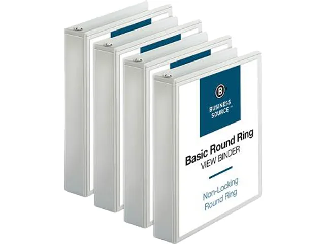 Business Source Business Source 09955BD Round Ring View Binder 1.50" 350 Sheet White 4 Pack — product photo