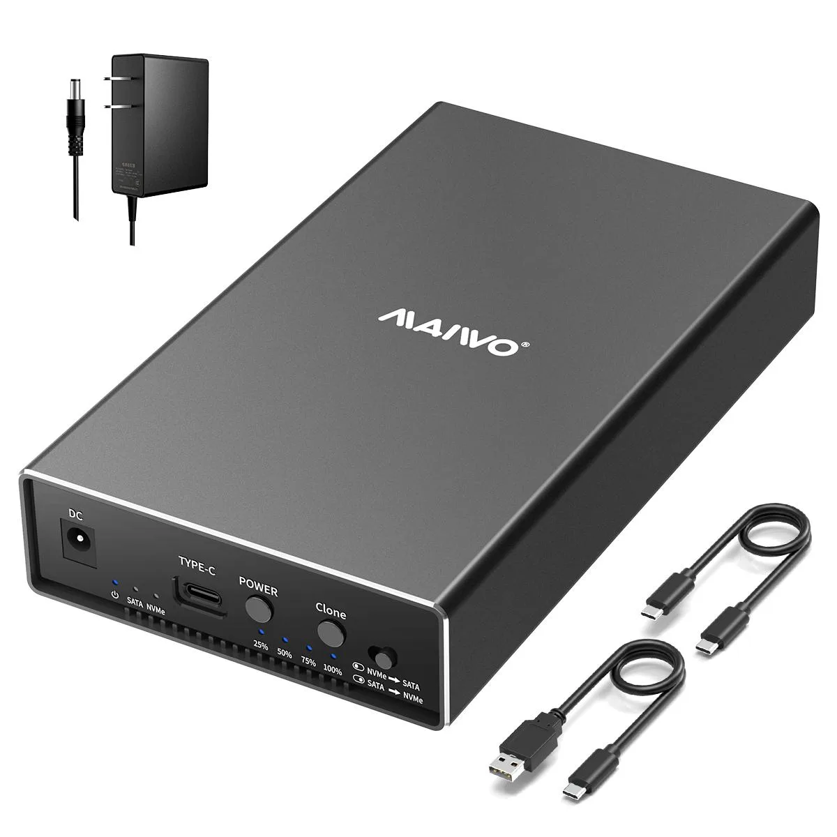 MAIWO MAIWO K3527N Dual-Bay M.2 NVMe &amp; 2.5/3.5" SATA Enclosure 10Gbps — product photo