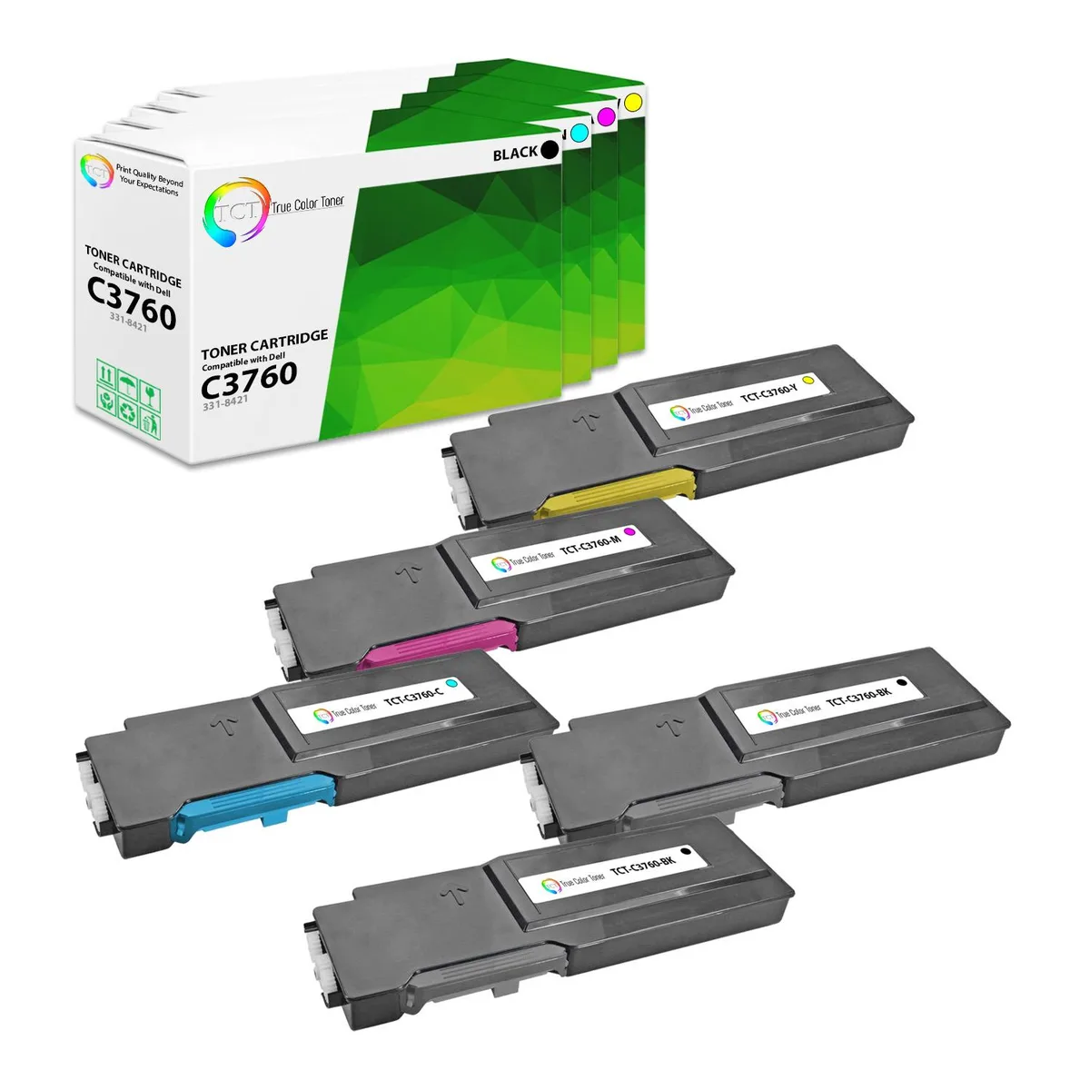 True Color Toner True Color Toner 3760 5 Pack Toner Cartridges 4 Colors 11000 9000 pages — product photo