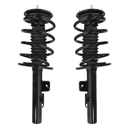 Pair of silver front strut assemblies with coil springs and top mounts