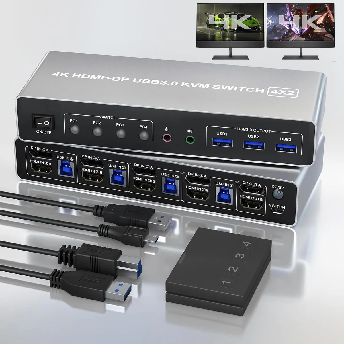 WRIARICH WRIARICH DKM402C KVM Switch 4 Computer 2 Monitor DP HDMI 4K@60Hz USB 3.0 Audio — product photo