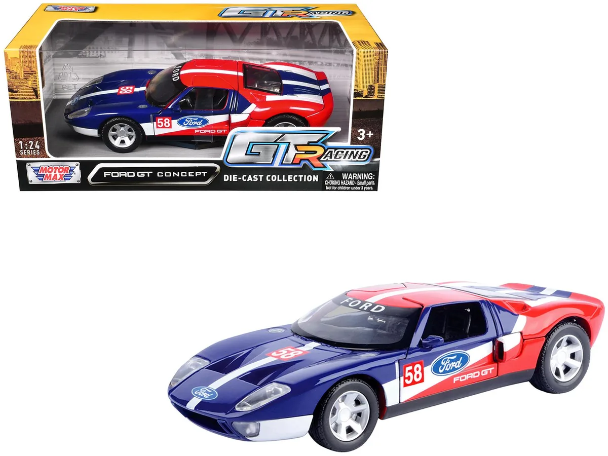 MOTORMAX MOTORMAX Ford GT Concept #58 Blue Red White Stripes GT Racing 1/24 Diecast Car — product photo