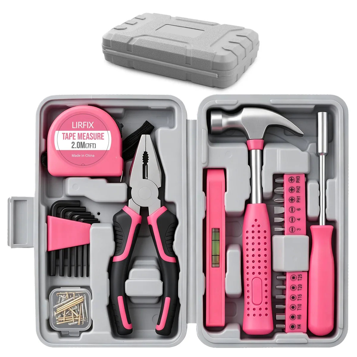 Pink 24-piece household tool kit in compact case