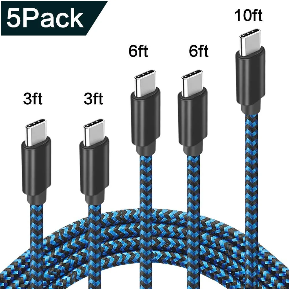 Hitoor Hitoor USB-A to USB-C Cable 5-Pack 3/3/6/6/10ft Black Blue — product photo