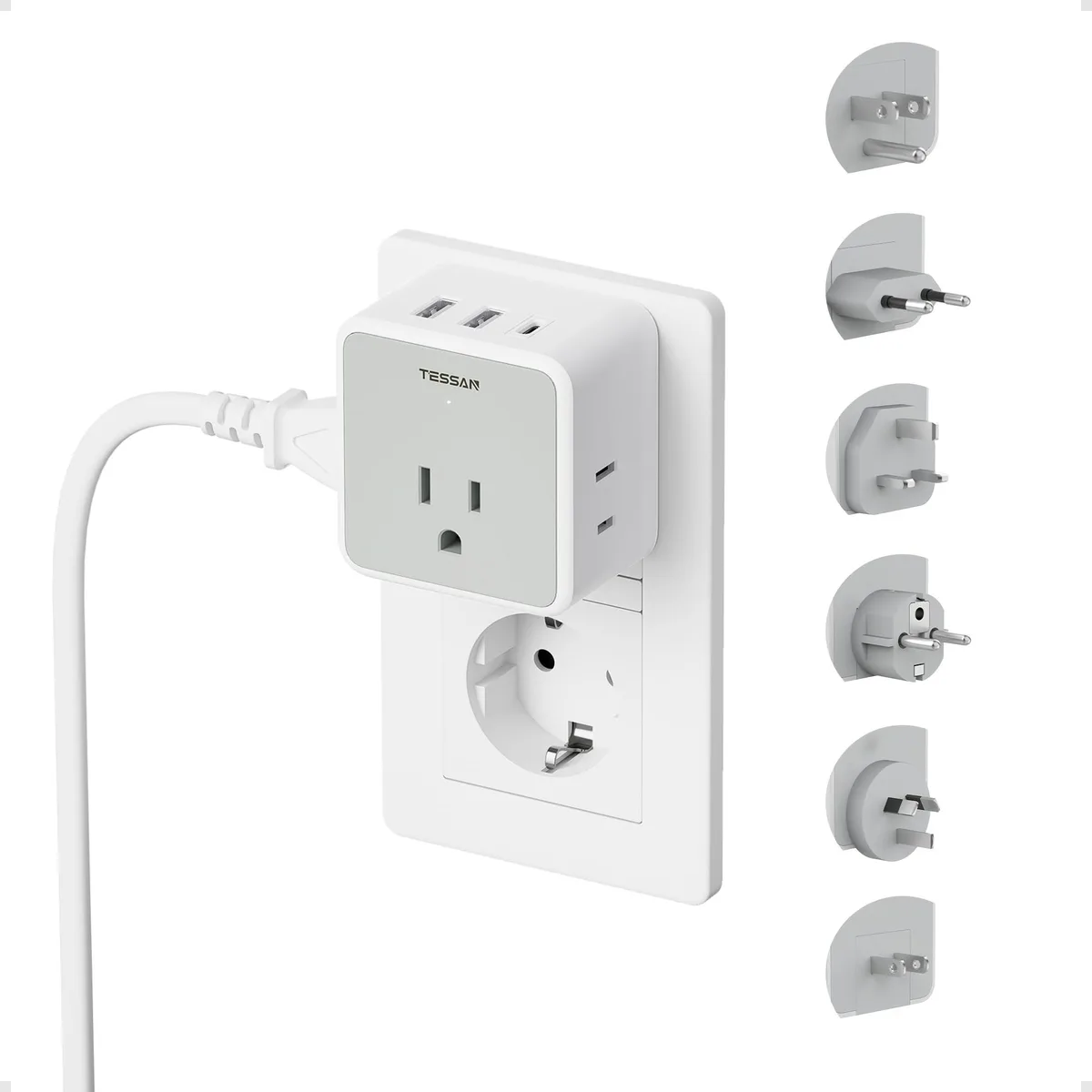  TESSAN TS-121-UK DE EU US AU JP-C 6-in-1 Travel Adapter Kit — product photo