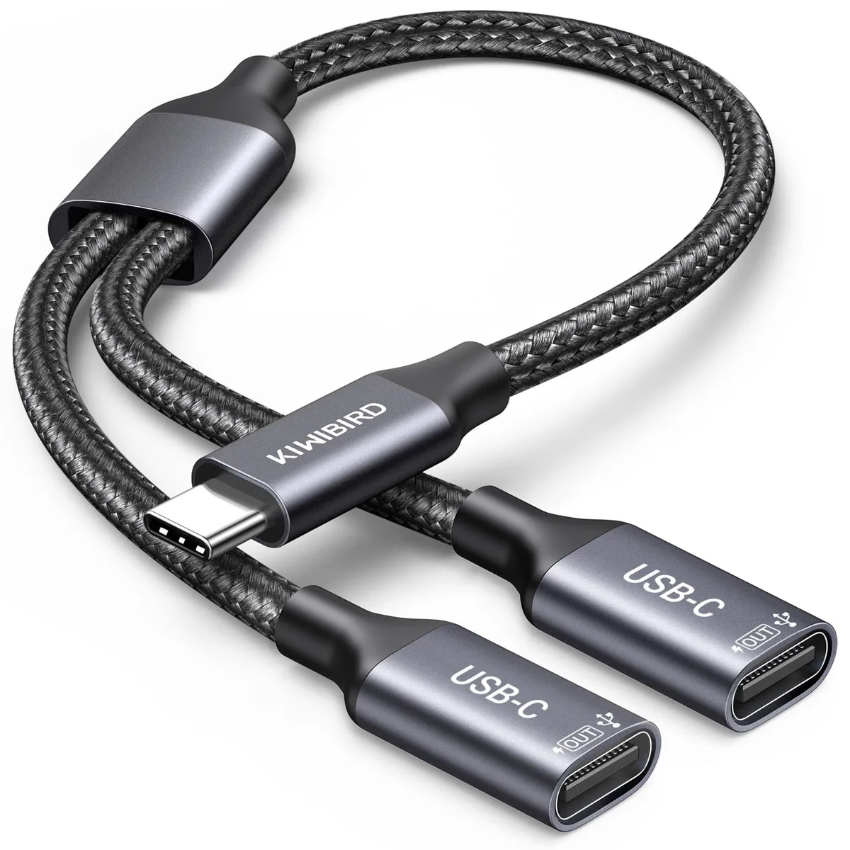  KiwiBird USB-C Splitter 1 in 2 Out Grey 480 Mbps 7.5W — product photo