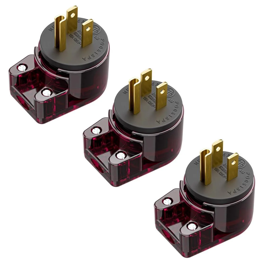 LORDWORLD LORDWORLD NEMA 5-15P Right Angle Rotatable Plug 3-Pack Red Black — product photo