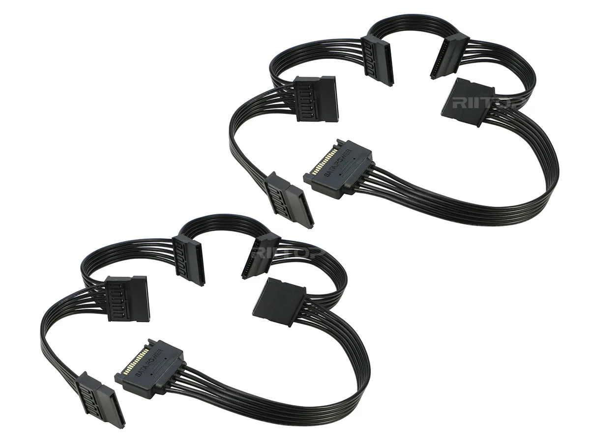 RIITOP RIITOP SATA Power Splitter 1 to 5 60cm 18AWG 2Pack Black — product photo